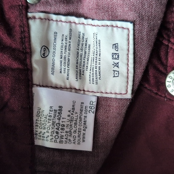 AG Adriano Goldschmied Burgundy Velour The Stevie Ankle Pants - Women's 26 - Picture 5 of 8